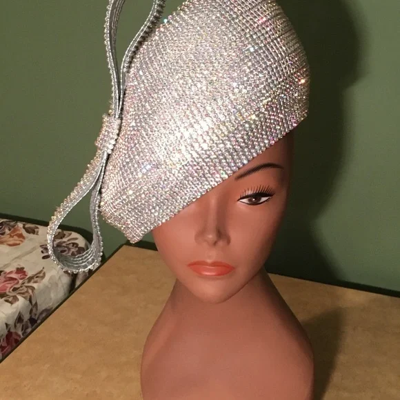 New Stunning CHARM NY A/B Rhinestone Pillbox Church Derby Hat - Picture 5 of 6
